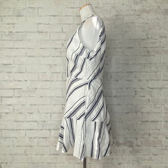 🆑 CLEARANCE | Ted Baker London | Aliicee White Stripe Linen Sleeveless Dress - Picture 2 of 5